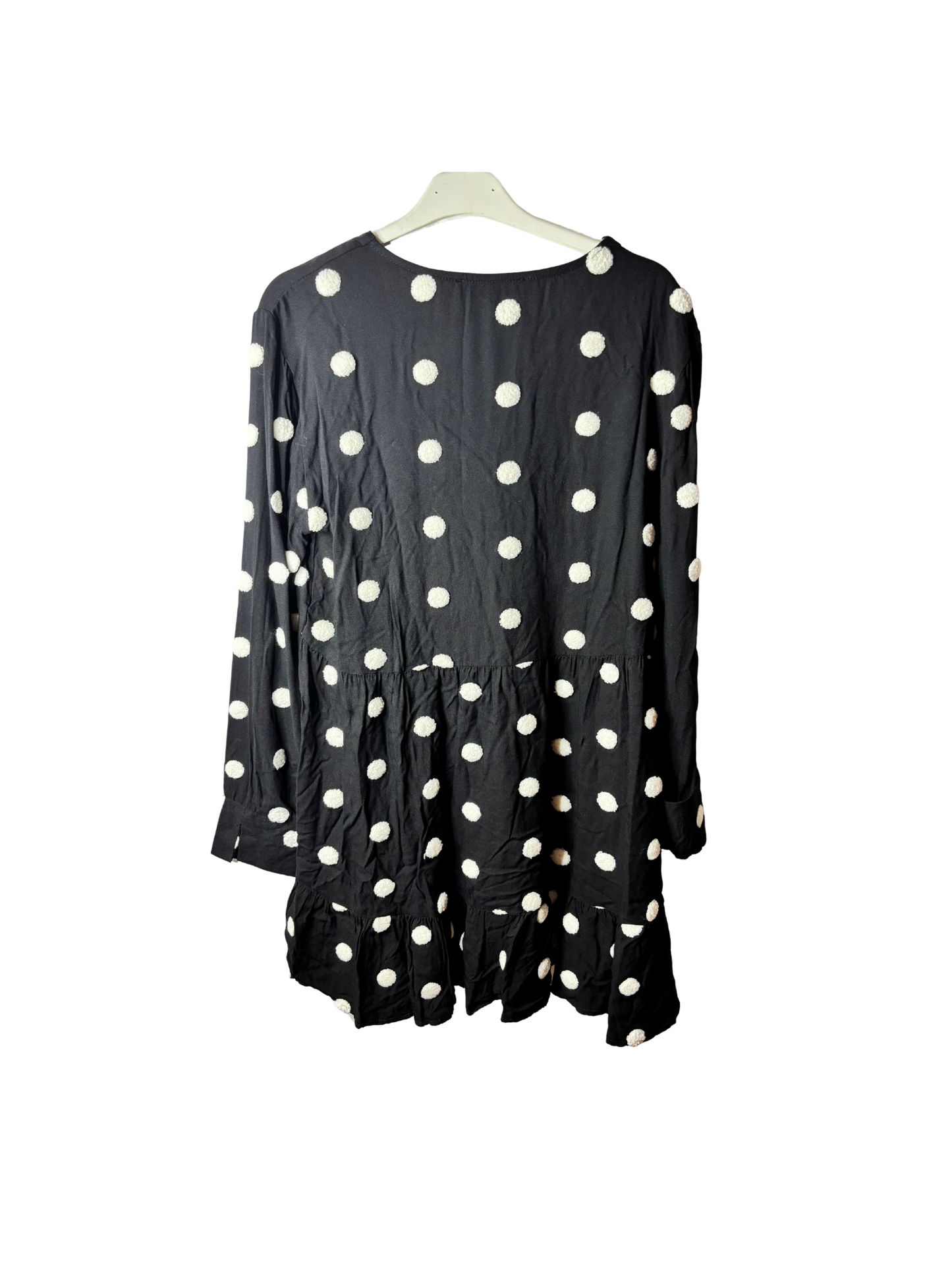 Vestido Negro con Lunares Blancos en Relieve - Talla M, Como Nuevo